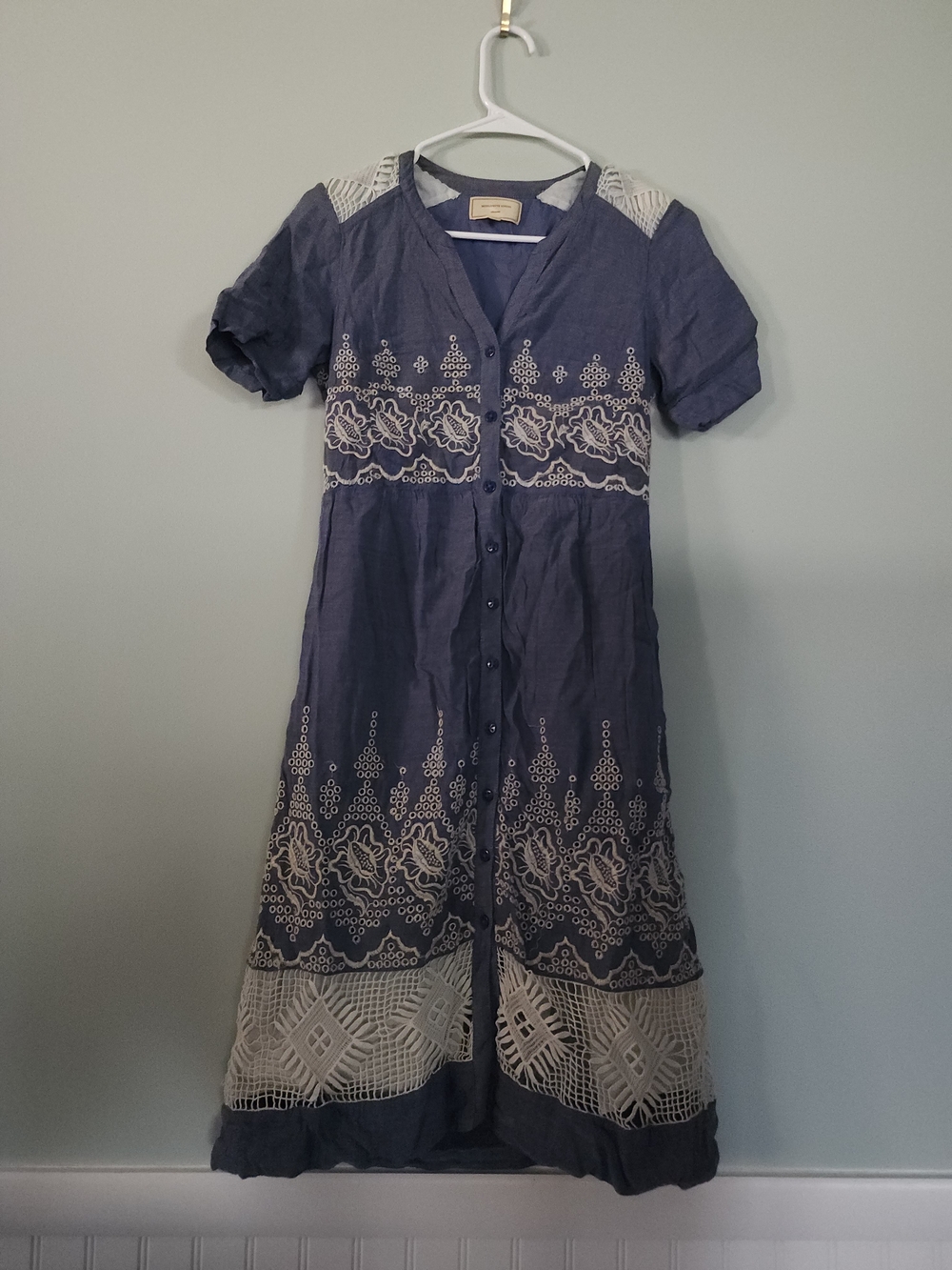 Moulinette Soeurs Navy and White Embroidered Cotton Maxi Dress